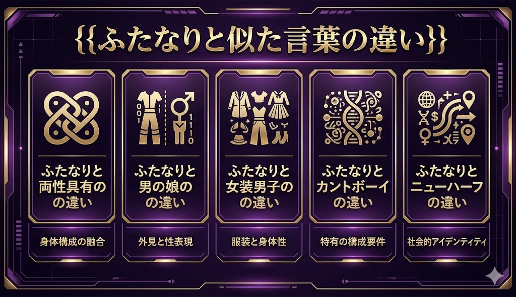 ふたなりと似た言葉の違いを解説するイメージ画像