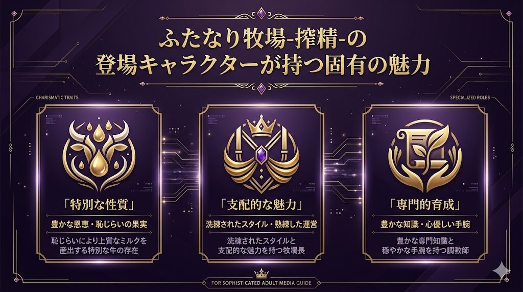 『ふたなり牧場-搾精-』に登場するちんぽ牛・牧長・調教師のキャラクターの魅力