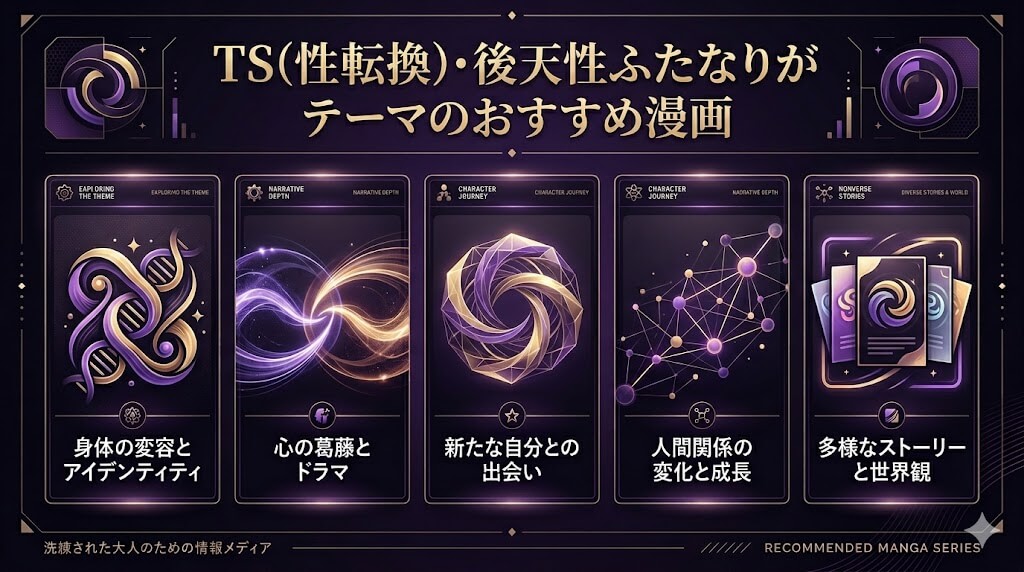 TS・後天性ふたなり漫画のおすすめジャンルを表現したイメージ画像