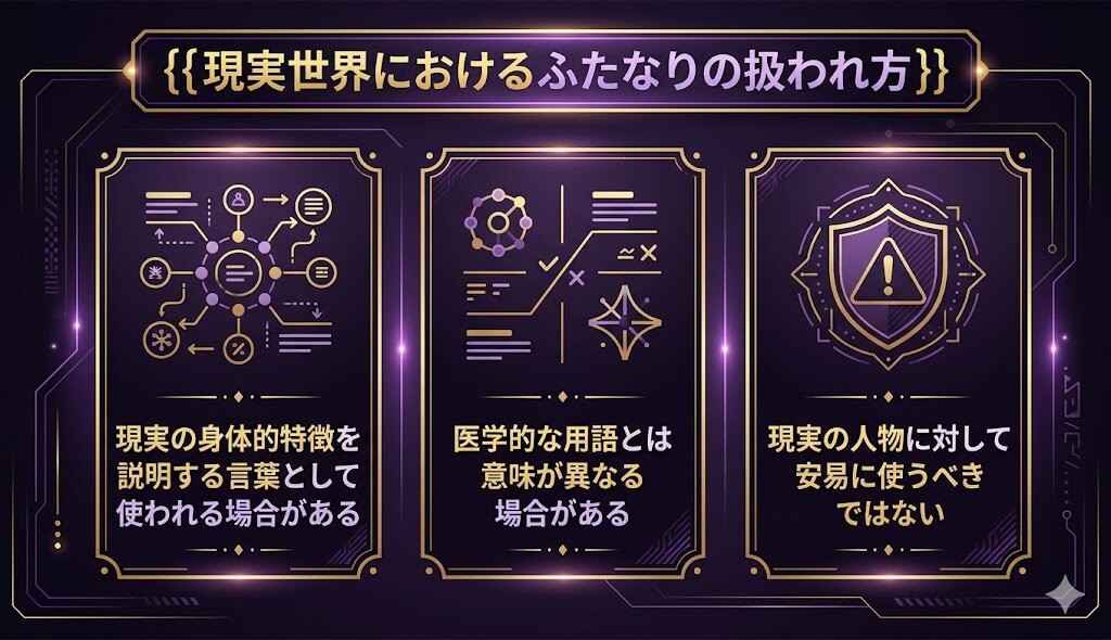 現実世界におけるふたなりの扱われ方を解説するイメージ画像